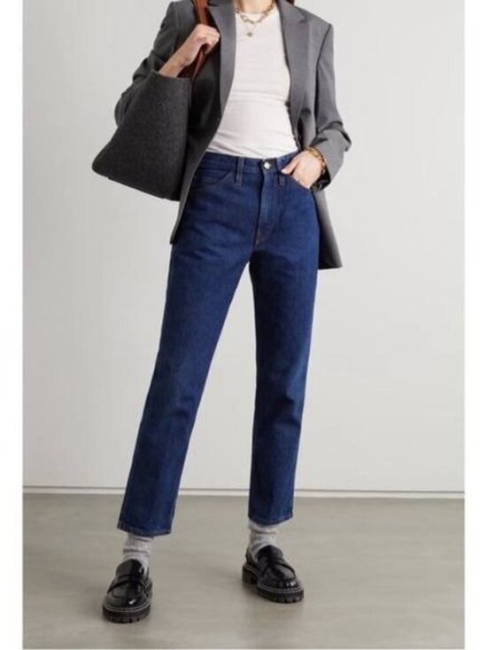 Frame Le Italien Womens Blue Dark Wash High Rise True Straight Jeans Sz 27 - Picture 3 of 12